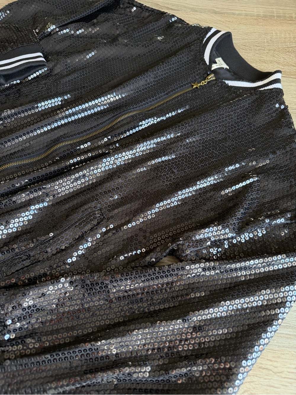 Roper Solid Black Sequin Bomber Jacket Size Medium - Picture 4 of 9